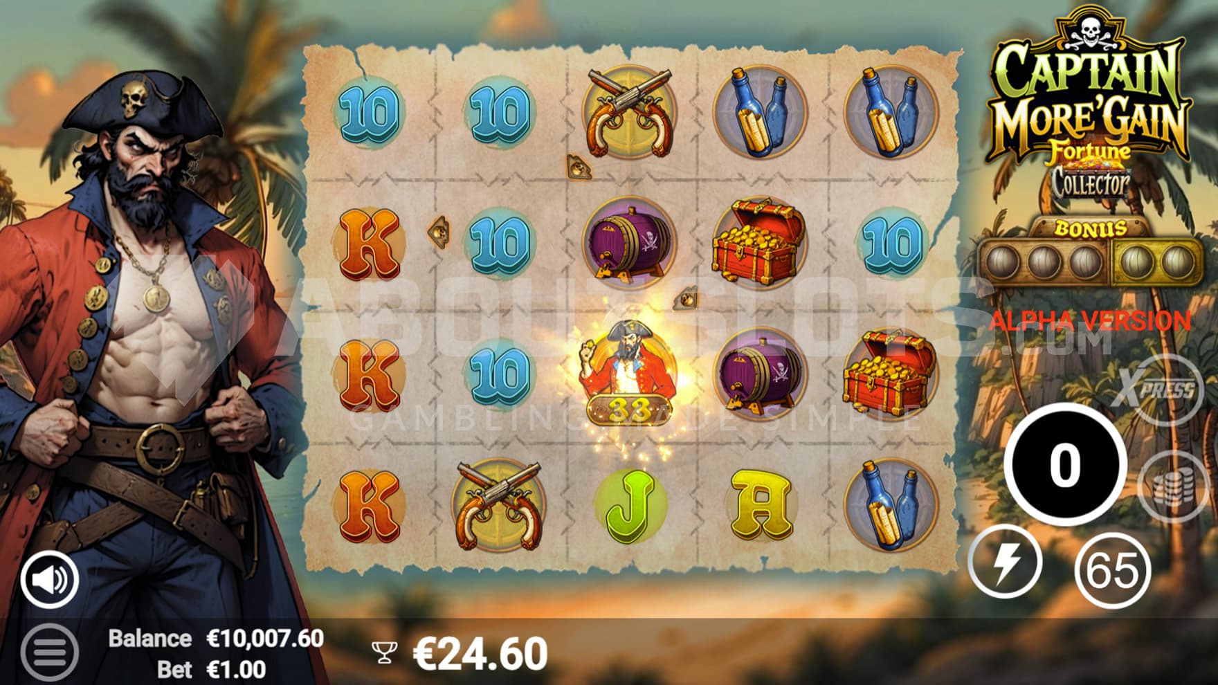 Free Spins bonus in progress, showing one Fortune Collector symbol gathering prizes from two Treasure Chests.