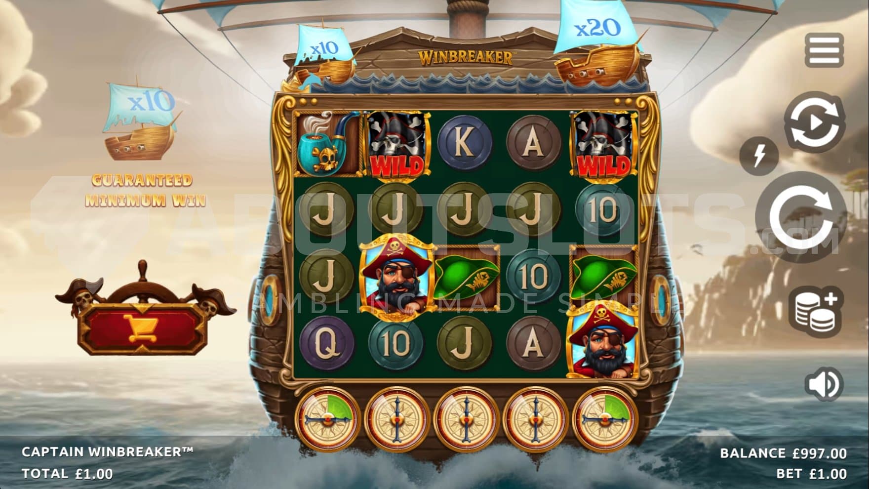A casino slot on the back of a pirate ship.