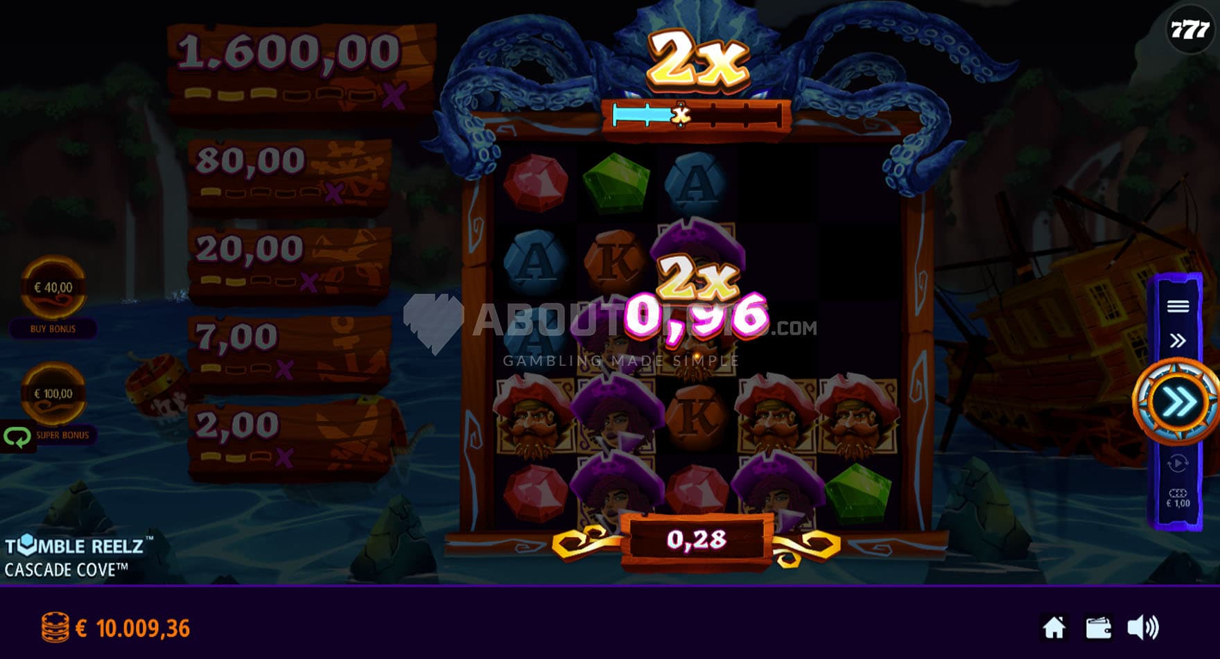 Screenshot of a Round Multiplier of x2 being applied to the win in the base game.