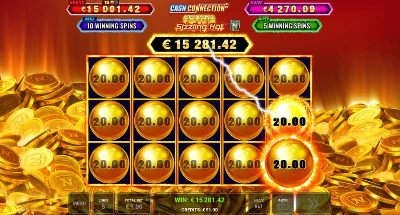 Pictured is the Lock & Spin bonus game, filled with various Cash Prizes