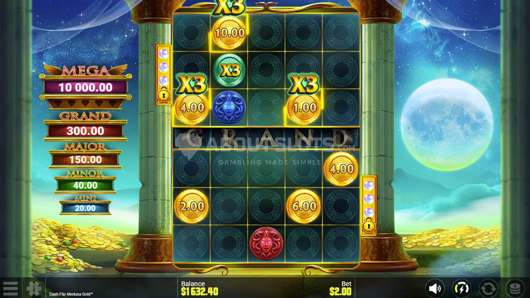 Screenshot of the Multiplier Cash Feature being triggered during the Bonus Game.