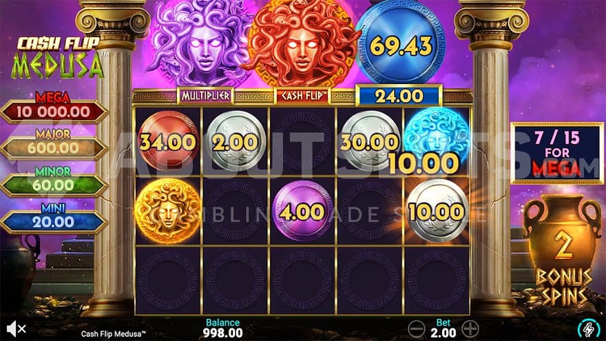 Seven bonus symbols on the reels in the bonus game.