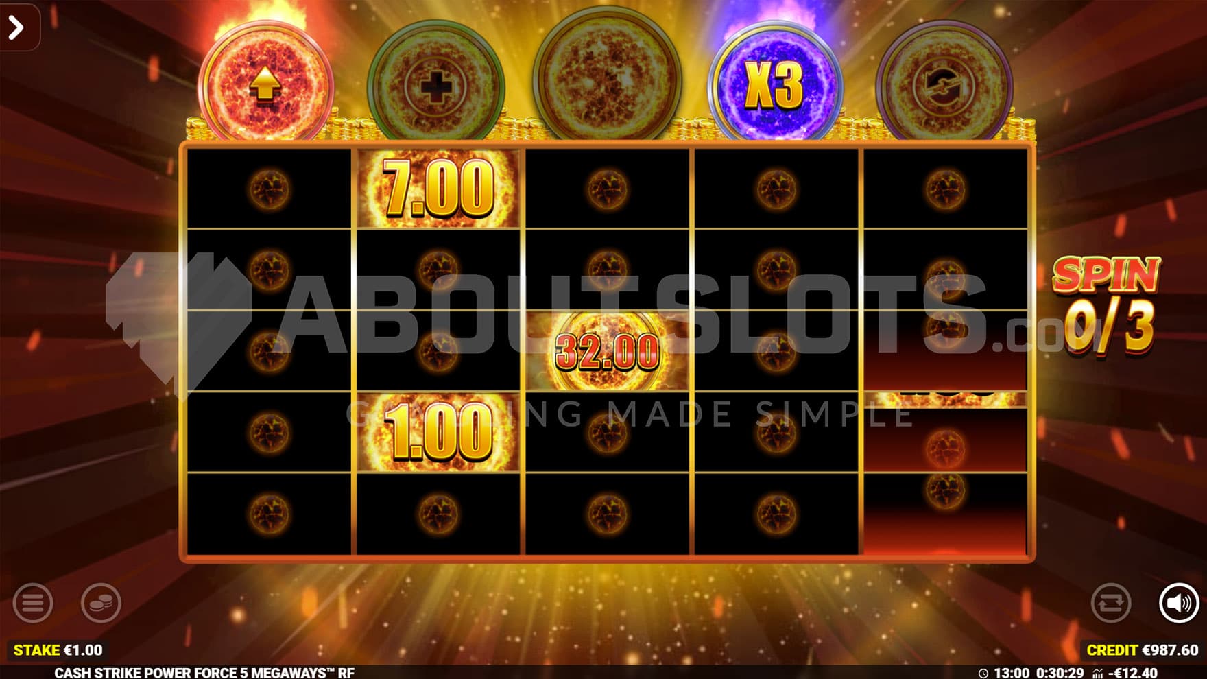 Cash Strike Bonus in progress, showing one collect symbol and two cash symbols on the grid.