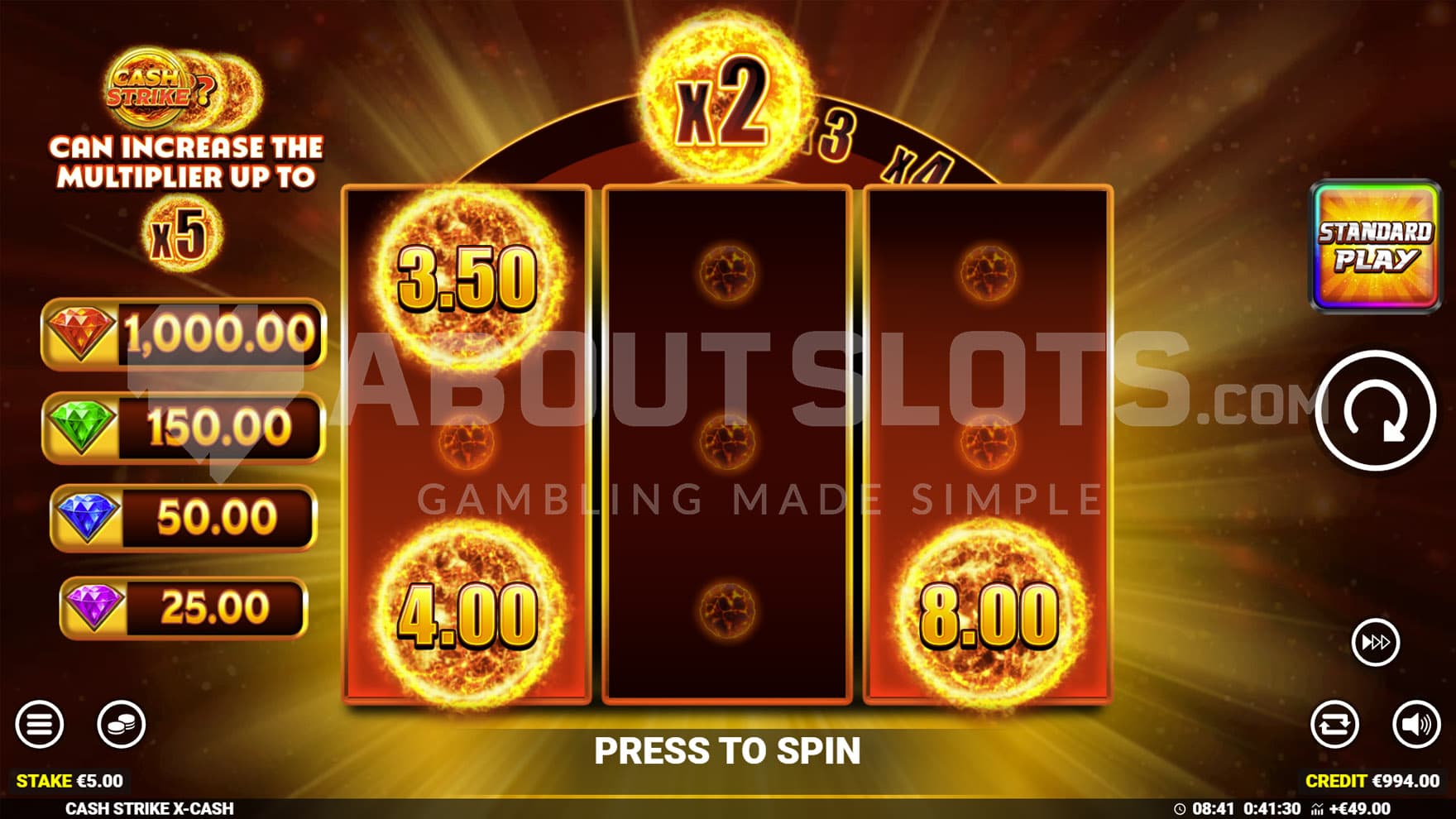 Power Play mode in progress, populating the reels only with special symbols.