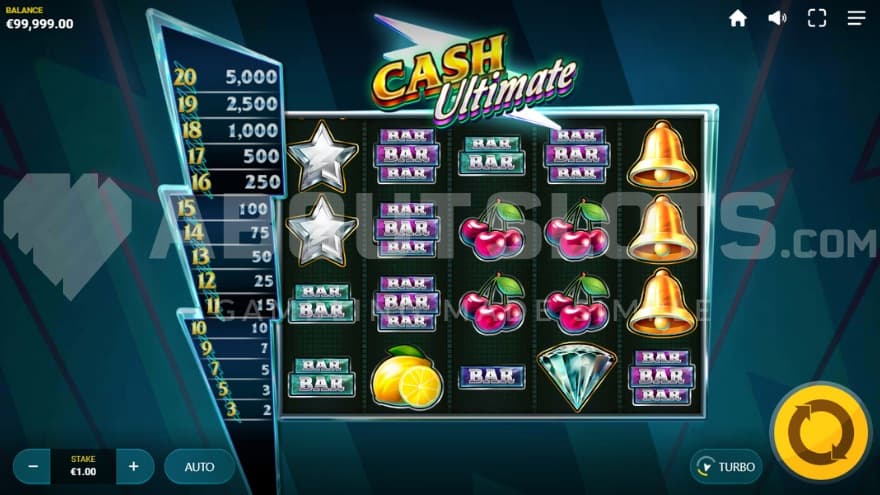 A casino slot with instant cash wins displayed to the left of the reels.