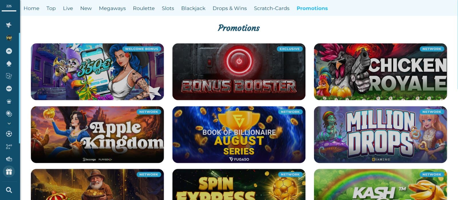 CasinoEstrella promotions page displaying the welcome offer, bonus booster, and the many slot network tournaments