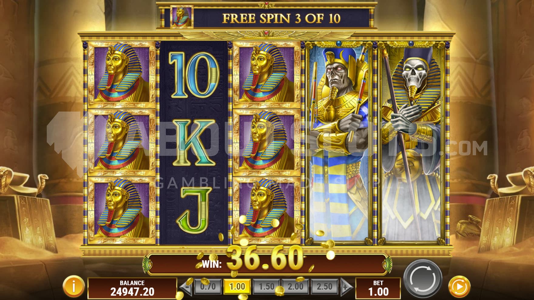 Free Spins bonus in progress, showing 2 Expanding Symbols on reels 1 and 3, and 2 Expanding Wilds on reels 4 and 5.