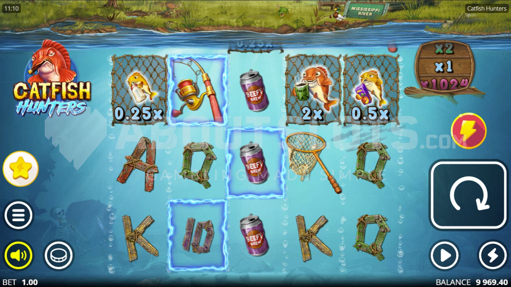 Base Game view of a 5x3 grid submerged underwater.