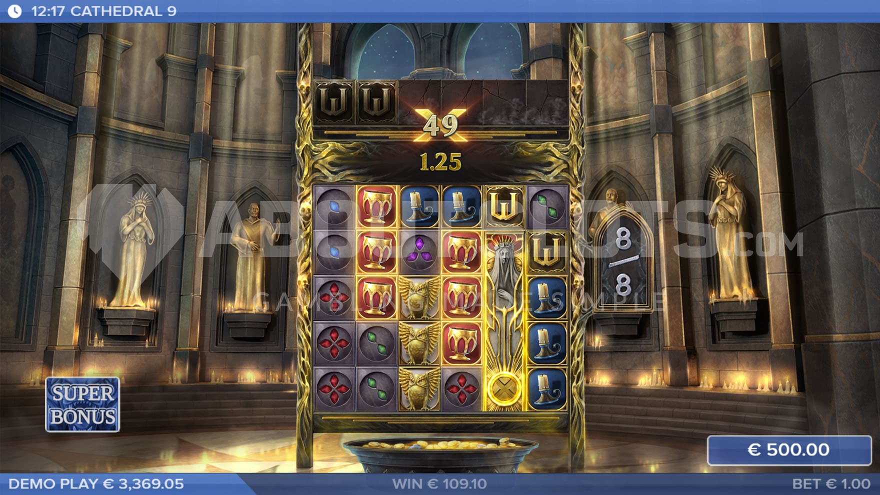 Super Bonus Game in progress, showing a total multiplier of x49.