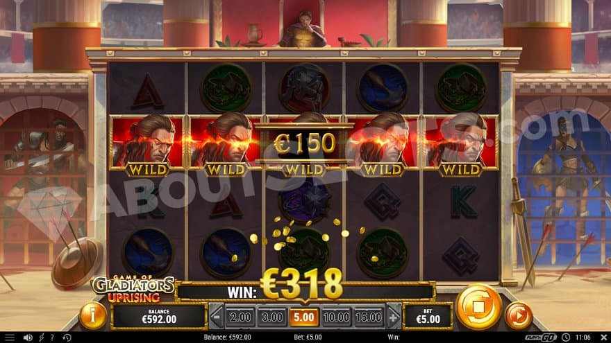 A winline containing 5 Wild Spartacus symbols.