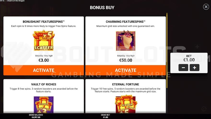 A screen offering features for different prices.