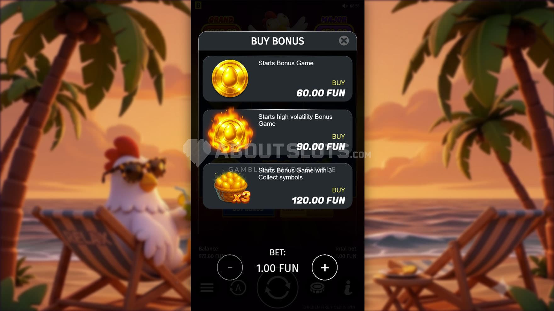 Screenshot of the Buy Bonus menu.