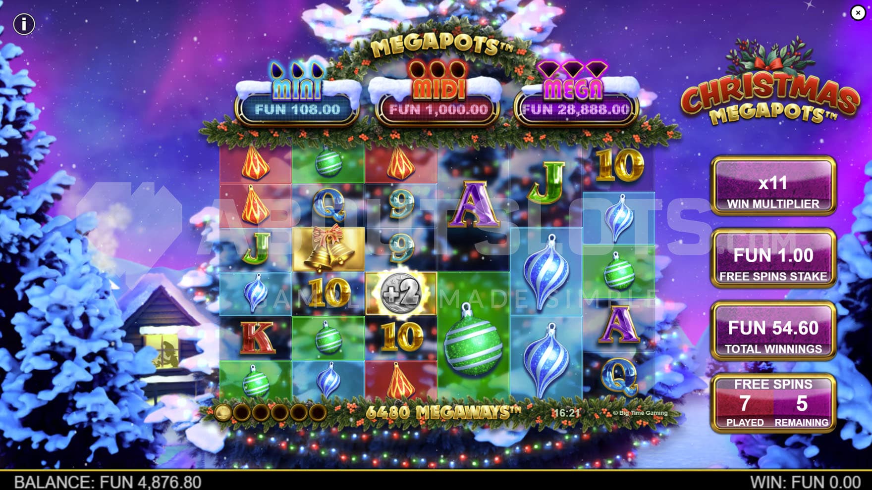 Free Spins bonus in progress, showing the progressive win multiplier increased to x11.