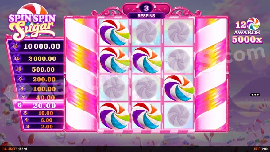 Six bonus symbols on the reels in the Link & Win Ladder respins game.