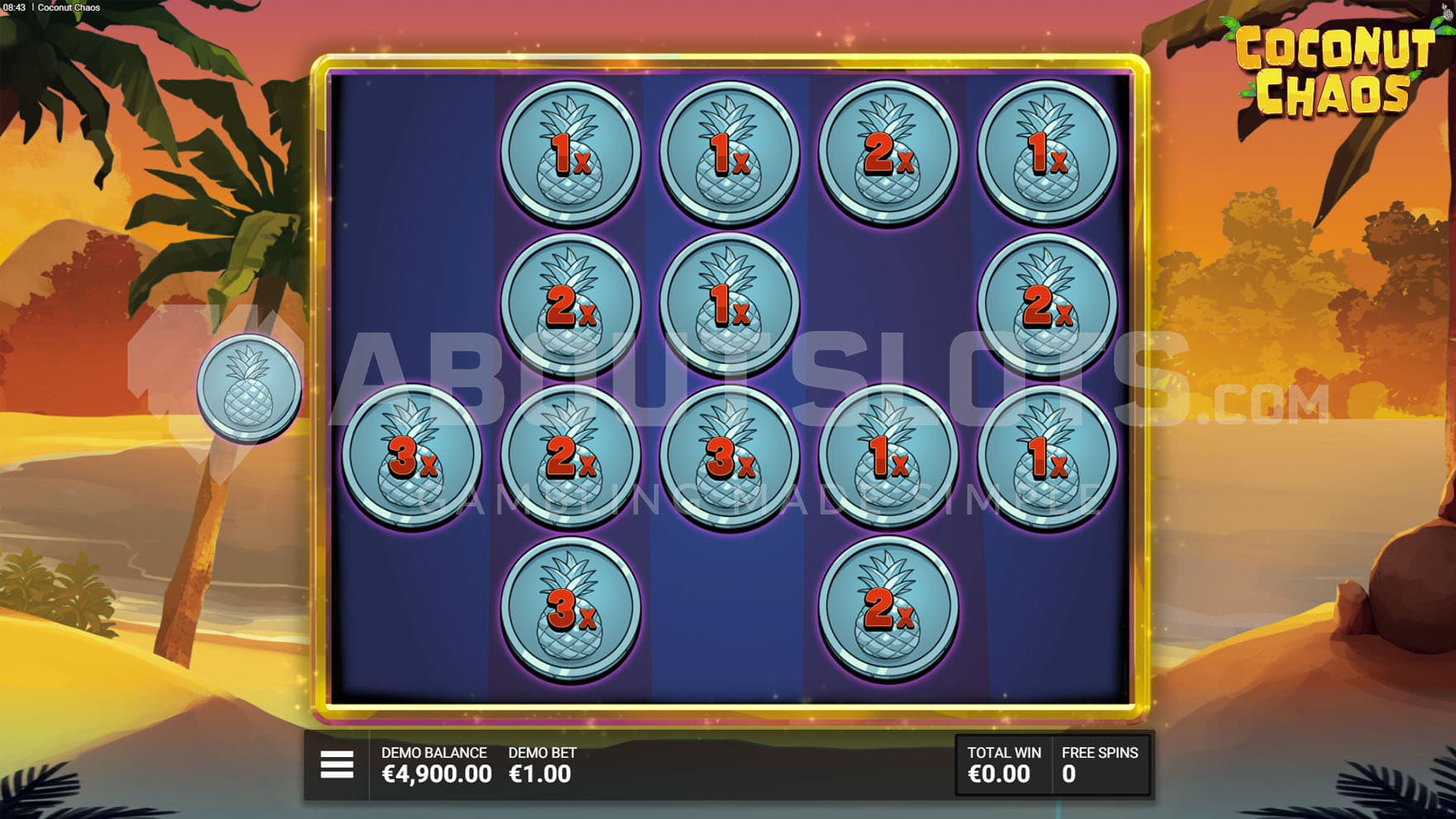 Pineapple Payday Bonus in progress, showing the respins stage with multiple Tokens on the grid.