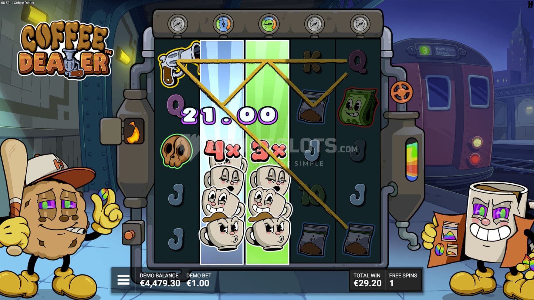 Screenshot of the Bonus Game in progress, showing Wild Coffee Reels on the second and third column.