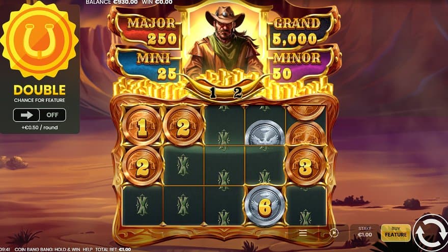 Five coins on the grid in the bonus game.