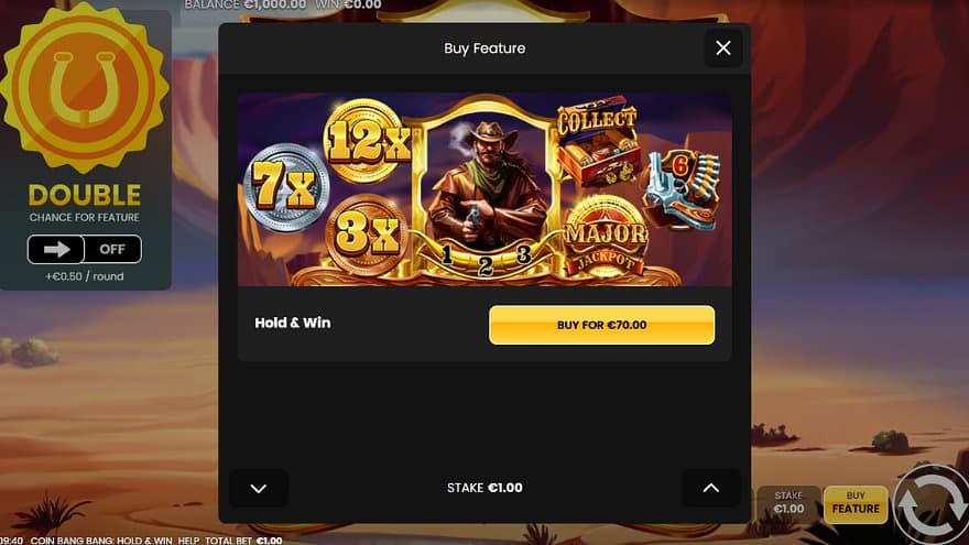 A screen offering the Bonus Game for 70x the bet.