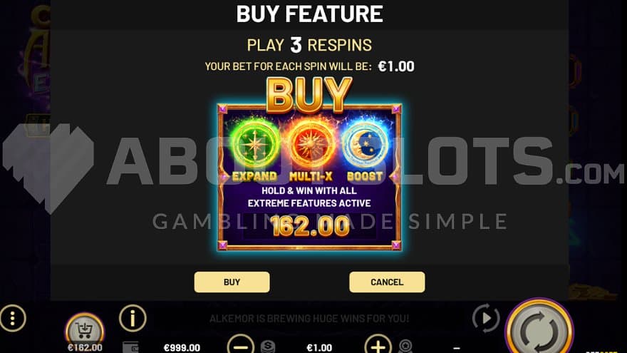 A screen offering the bonus game for 162x the bet.