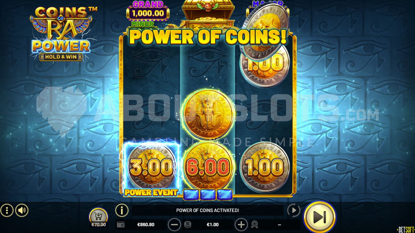 Power Event triggered during the Hold & Win bonus adding more coins to the grid.
