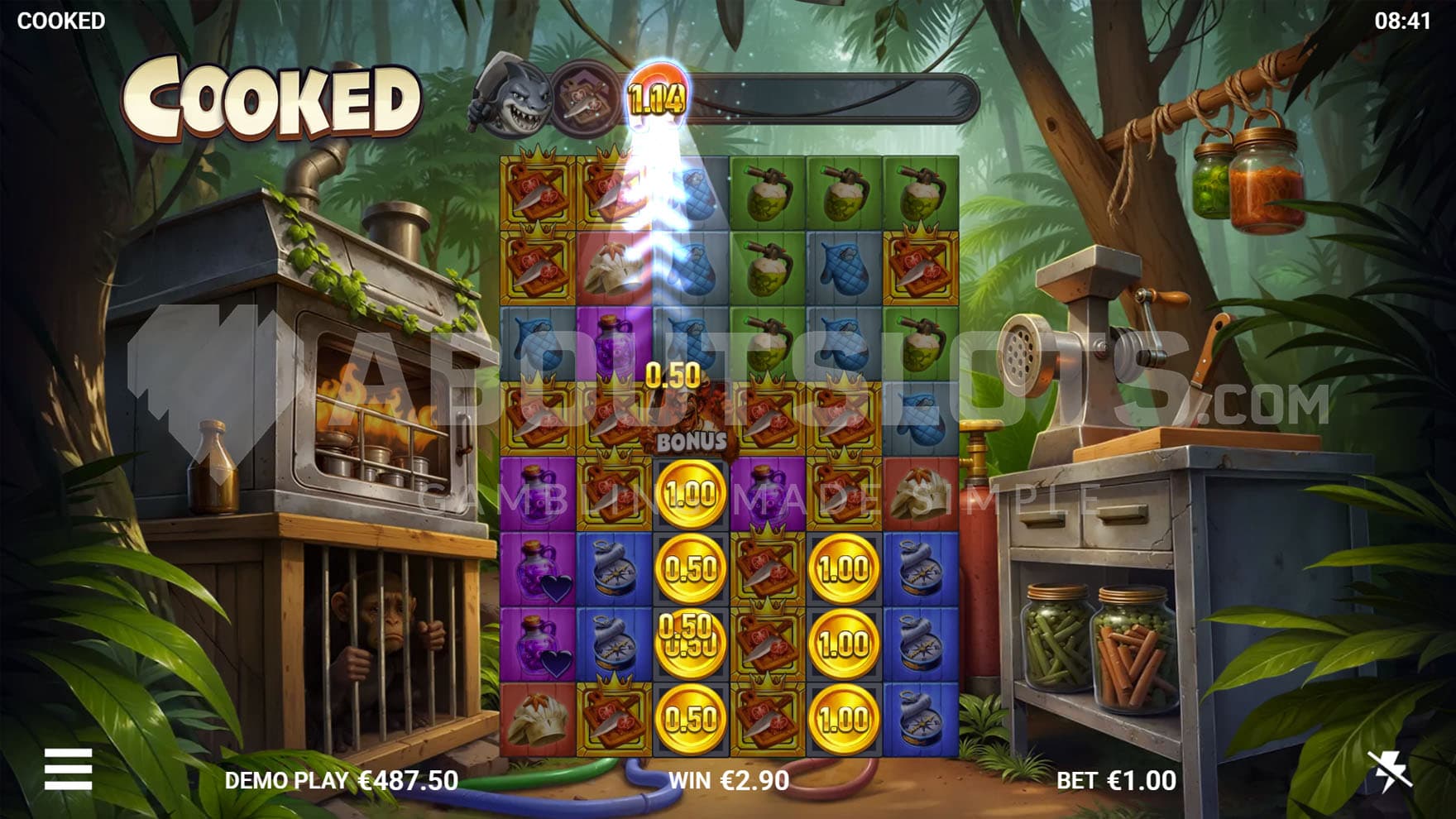 Magnetic Collector feature triggered in the base game, gathering all Coins from the grid.