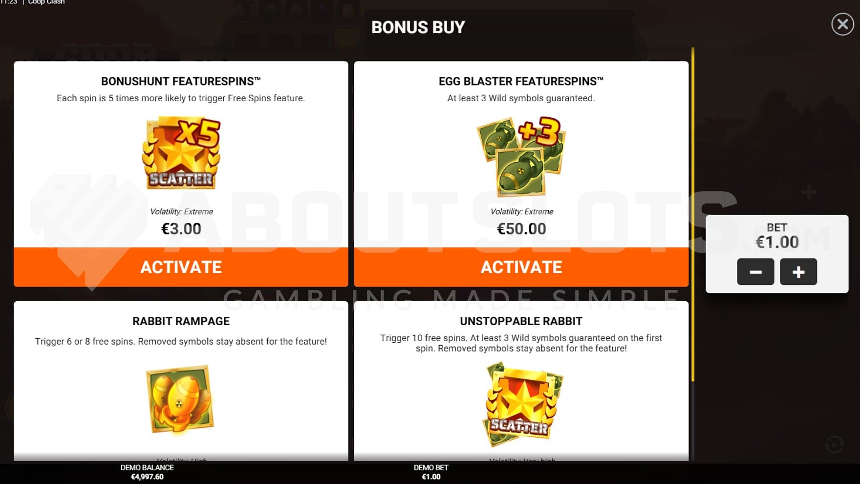 A screen where the player can buy different features.