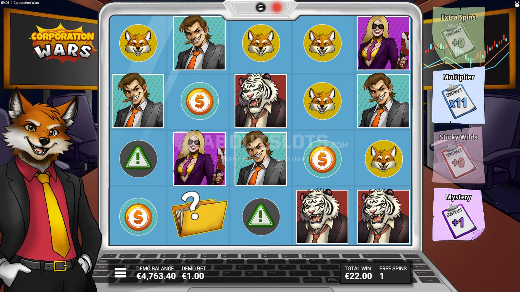 Screenshot of the Free Spins bonus in progress, with a win multiplier increased to x11.