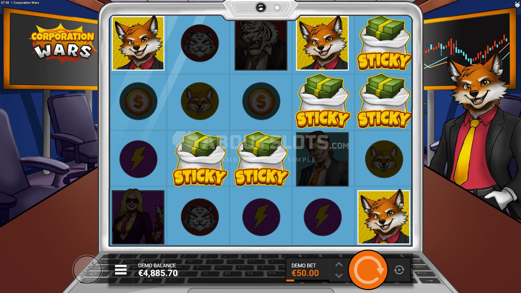 Screenshot of the Base Game with the Sticky Wilds feature triggered.