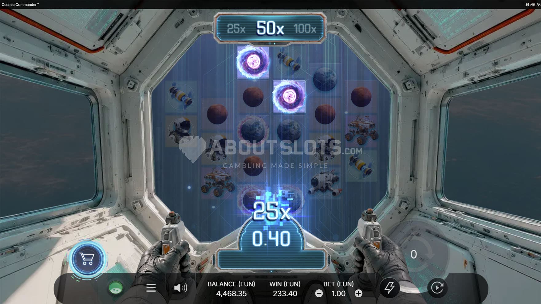 Screenshot of the Free Spins bonus in progress, showing the win multiplier increased to x50.