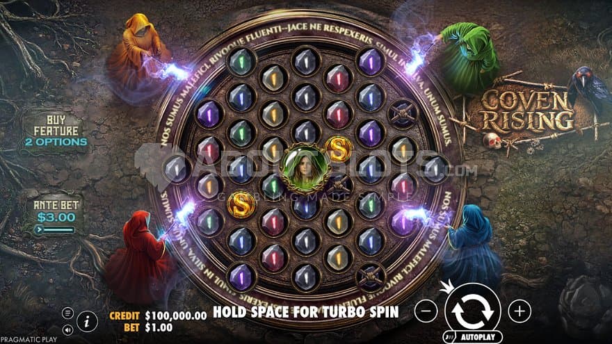 A casino slot with four witches.