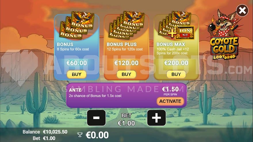 A menu offering the player to buy a ticket straight to the Free Spins.