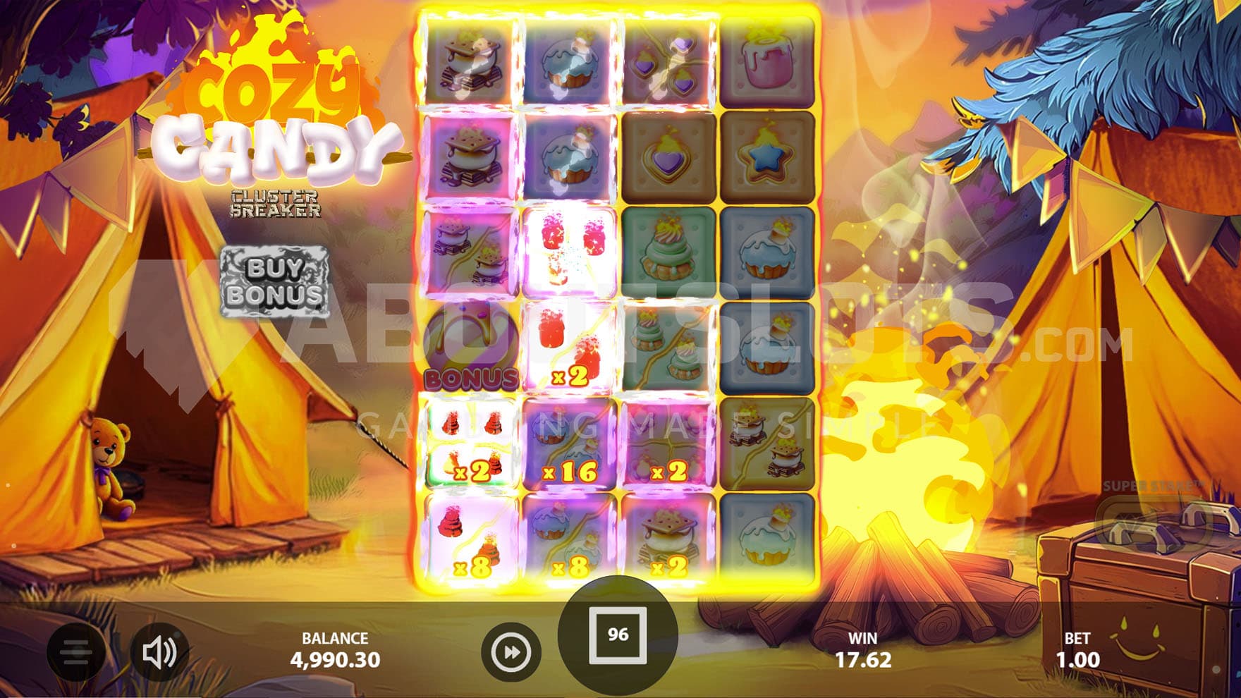 Multipliers feature activated during the base game, highlighting certain positions on the grid with multipliers.