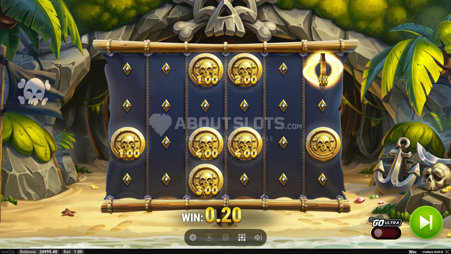 Screenshot of the Hold'n Spin bonus in progress, showing multiple cash symbols on the grid.