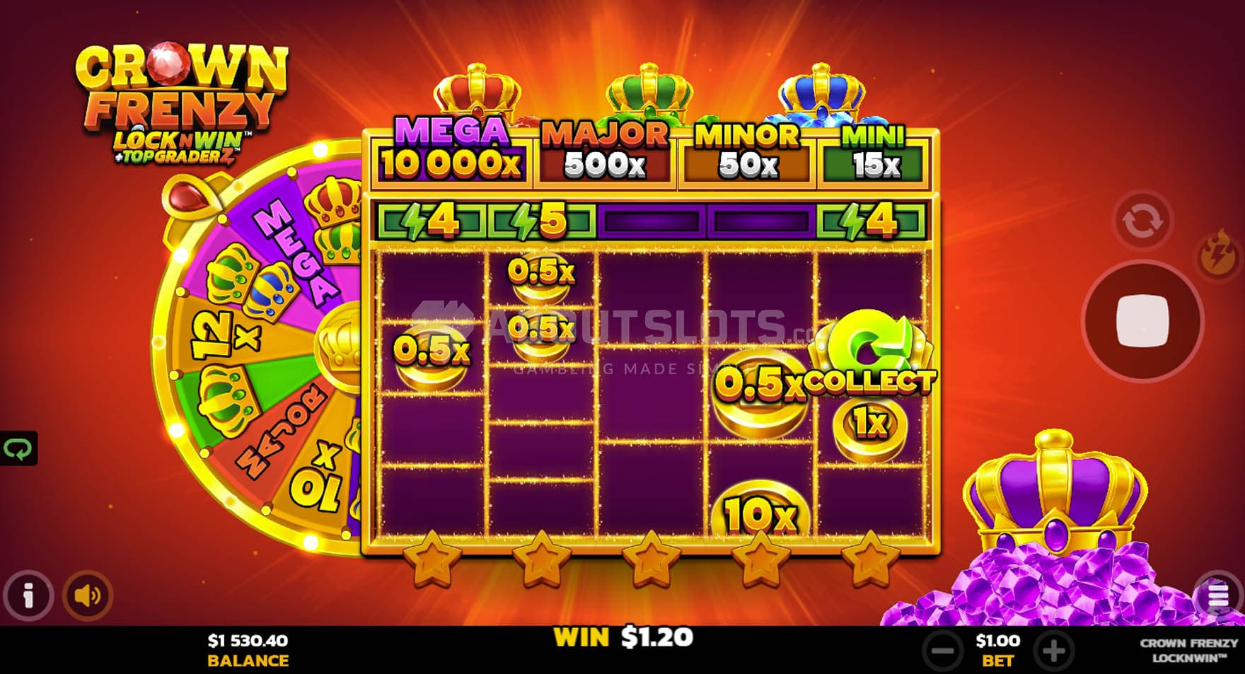 Respin Collect feature triggered in the base game, locking in cash symbols during respins.