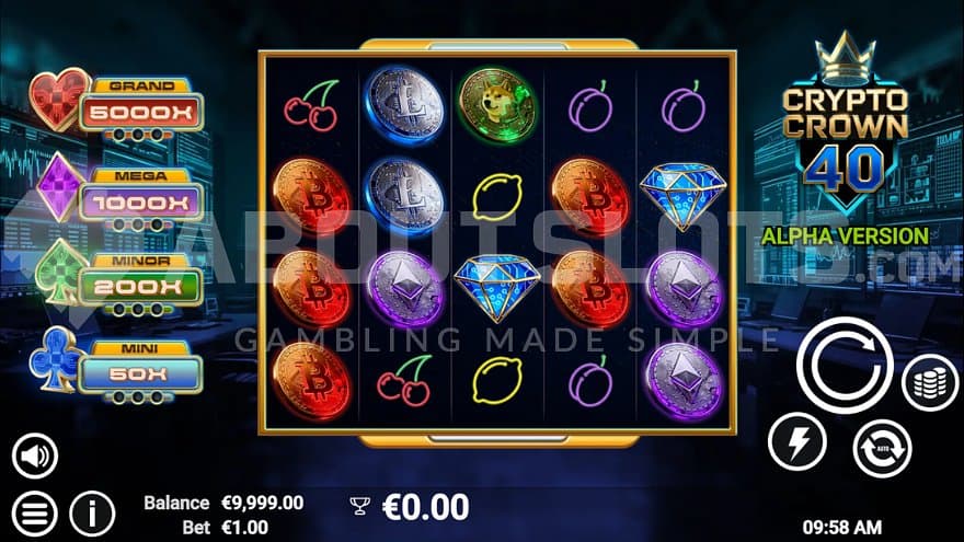 A casino slot with fruits and cryptocurrencies.