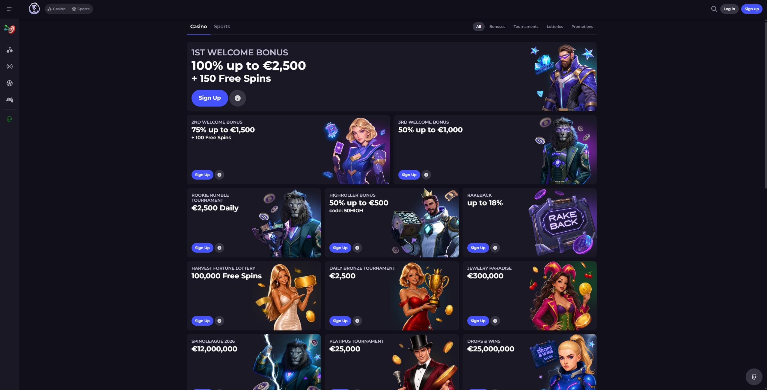 CryptoLeo Promotions Page showing the available bonuses and promotions