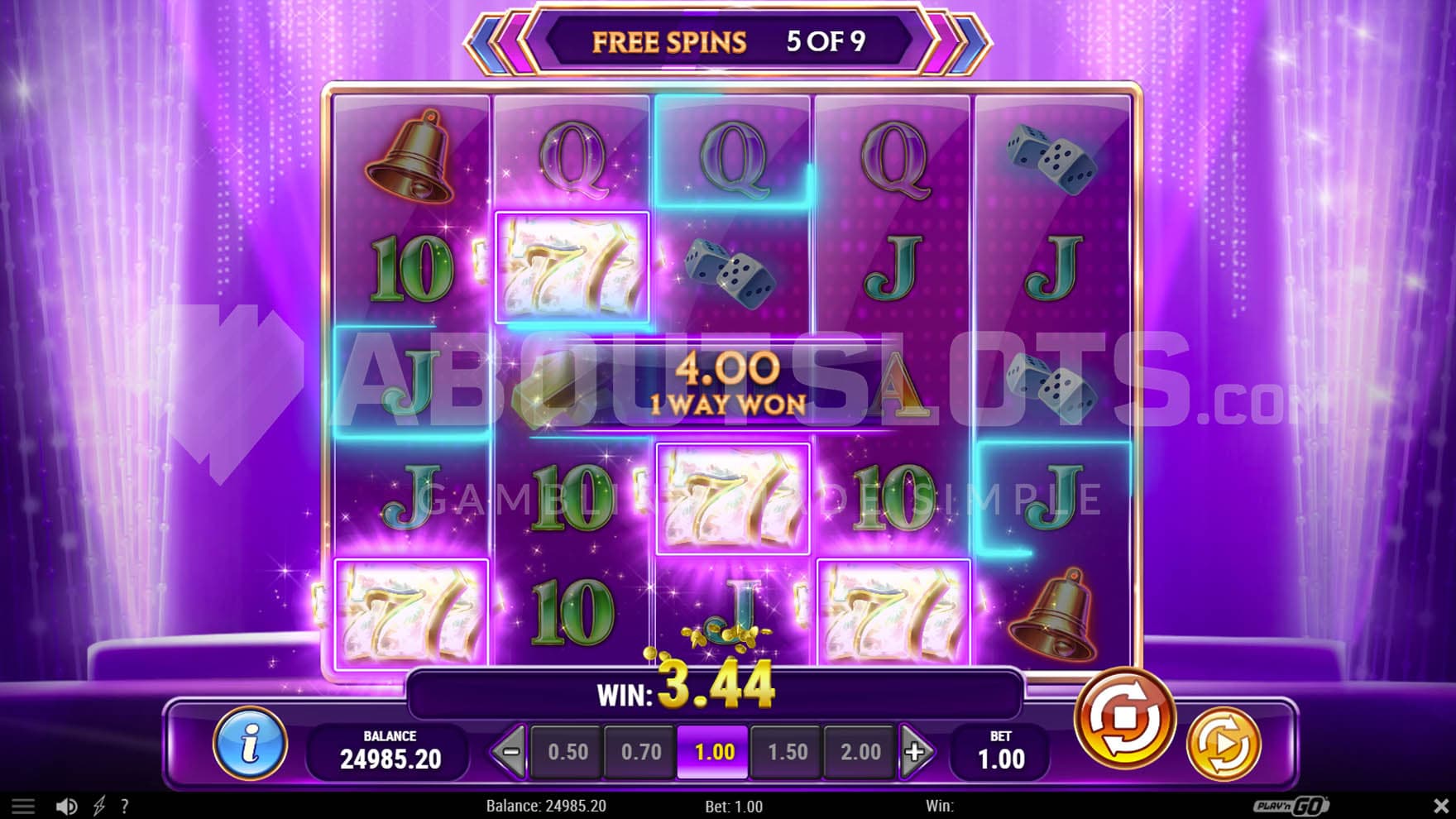 Free Spins in progress, showing a win on the top upgraded symbol and several highlighted positions.