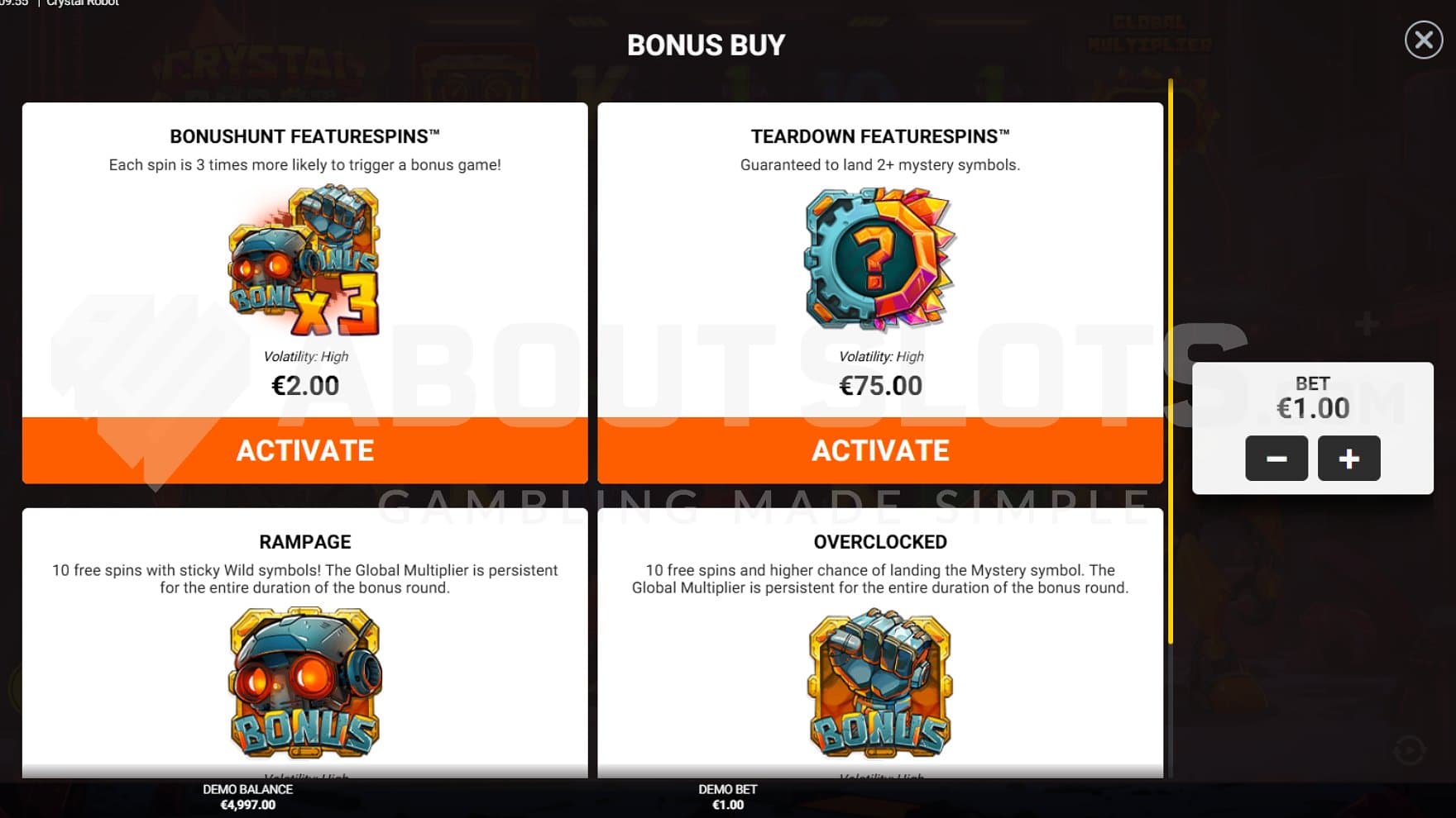 A screen offering features for different prices.