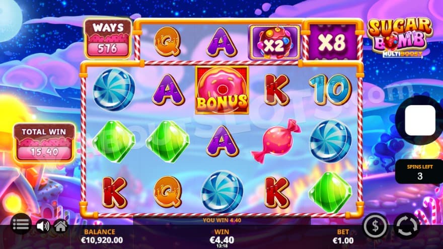 Free Spins bonus game with a total win multiplier of 8X being present in the right corner.