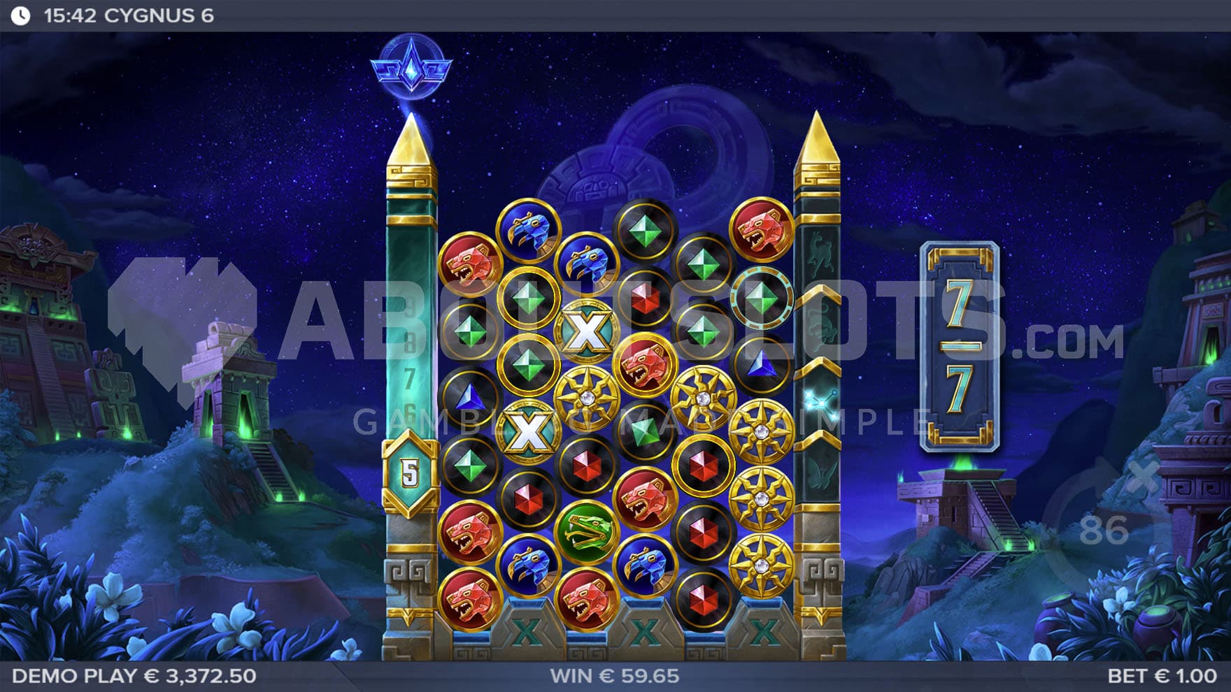 Bonus Game in progress, showing the multiplier increased to 5x and grid to 6-rows high.