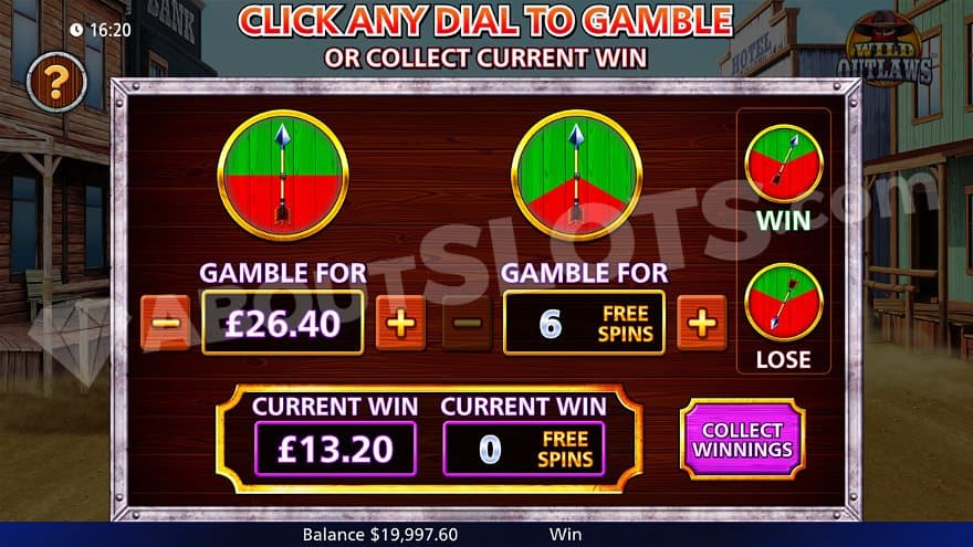 A menu letting the player choose to gamble for money or free spins.