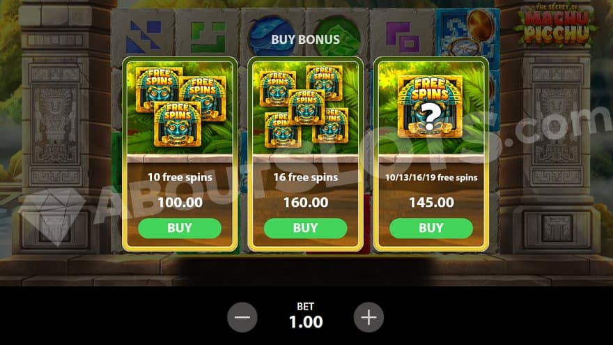 A menu where the player can buy three different versions of the Free Spins.