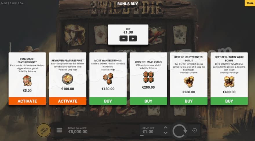 Feature Buy with six options to choose from.