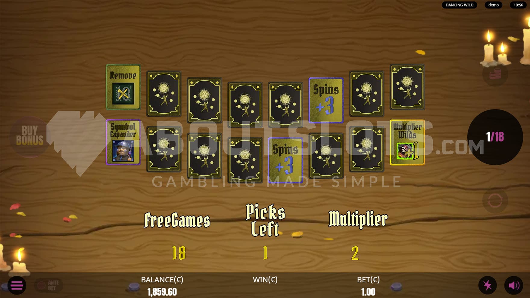 Card Pick pre-bonus round where players uncover active modifiers.