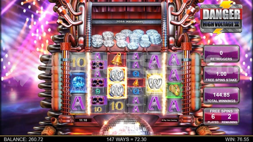 A total win of 144.85X the bet when two free spins remain.