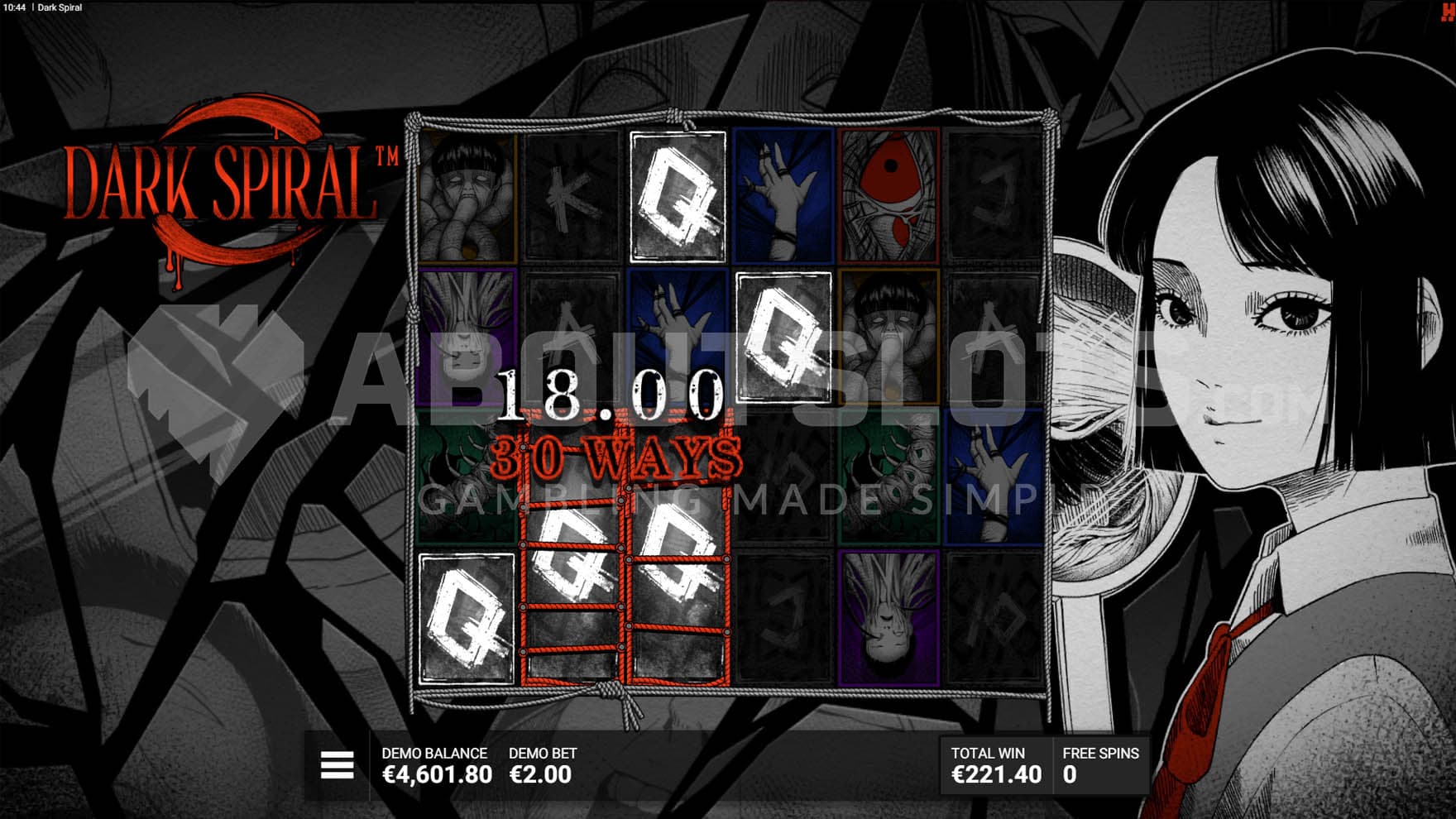 Shattered Bonus, showing a win created with 2 Summoning Symbols on reels 2 and 3.