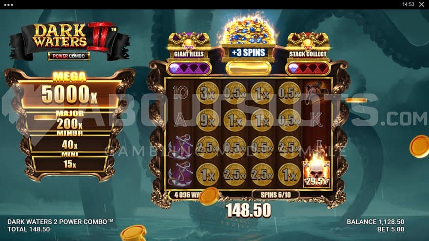 A win of 148.5x in the Free Spins.