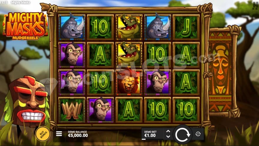 Base game with a man with a big mask to the left.