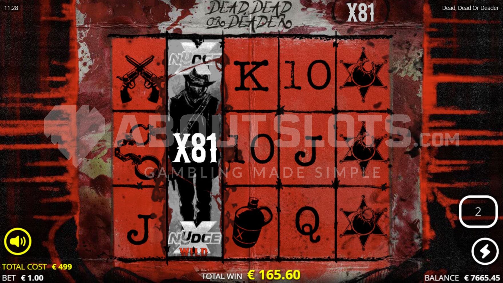 Free Spins bonus in progress showing an xNudge Wild with an x81 multiplier on the second reel.