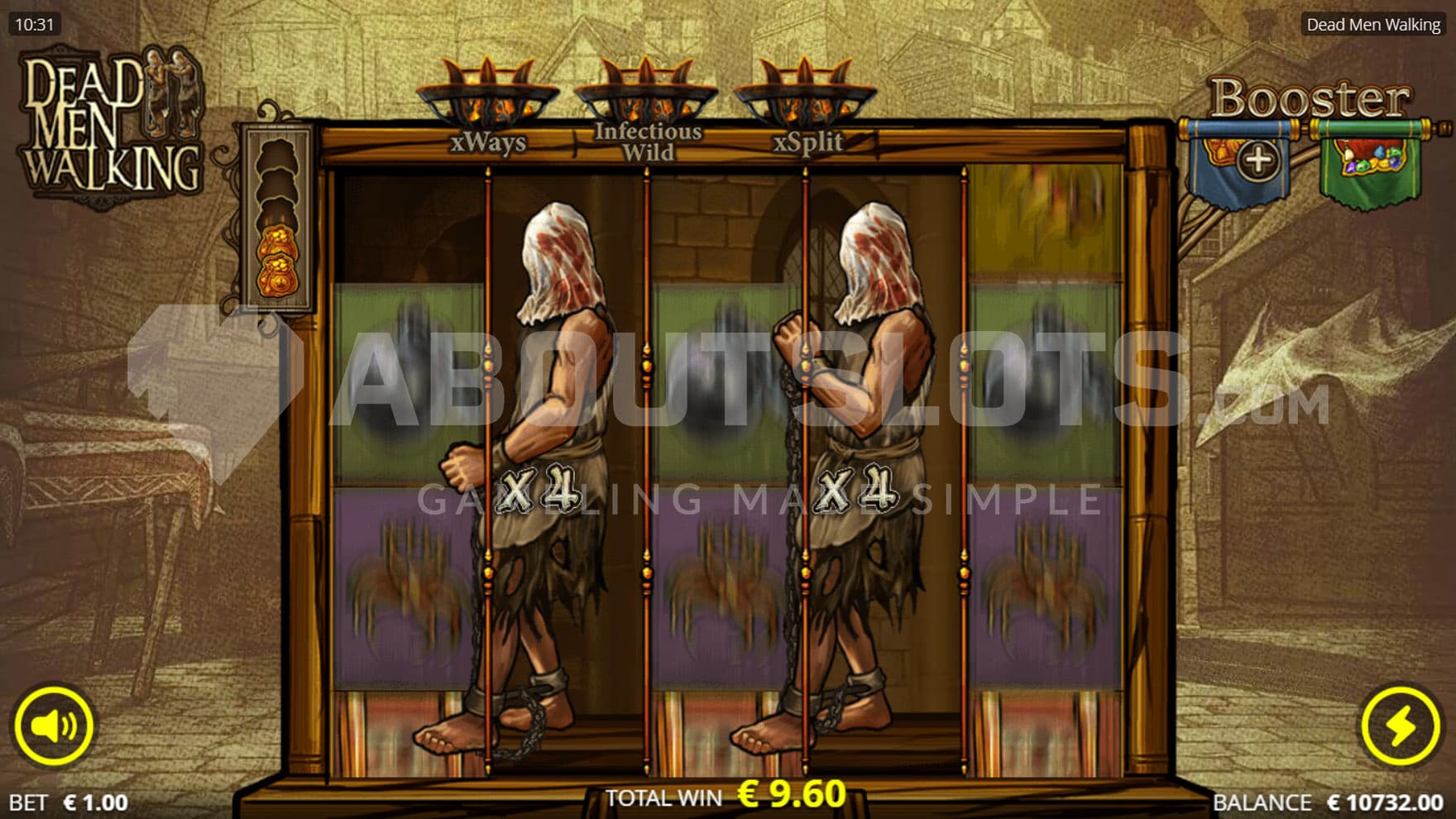 xNudge Wild triggered in the base game, showing 2 Walking Wilds with multipliers of x4.